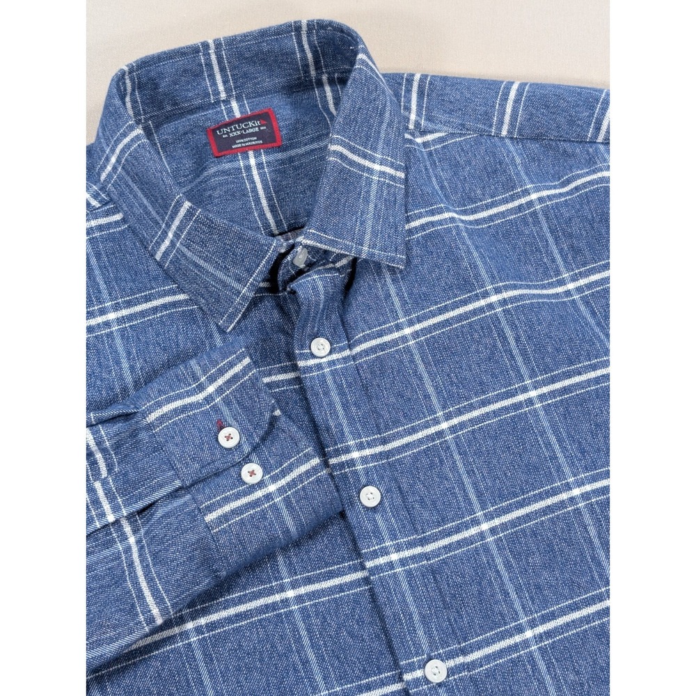 UNTUCKit Shirt Men's 3XL Blue Windowpane Brignole Cotton Flannel Long Sleeve